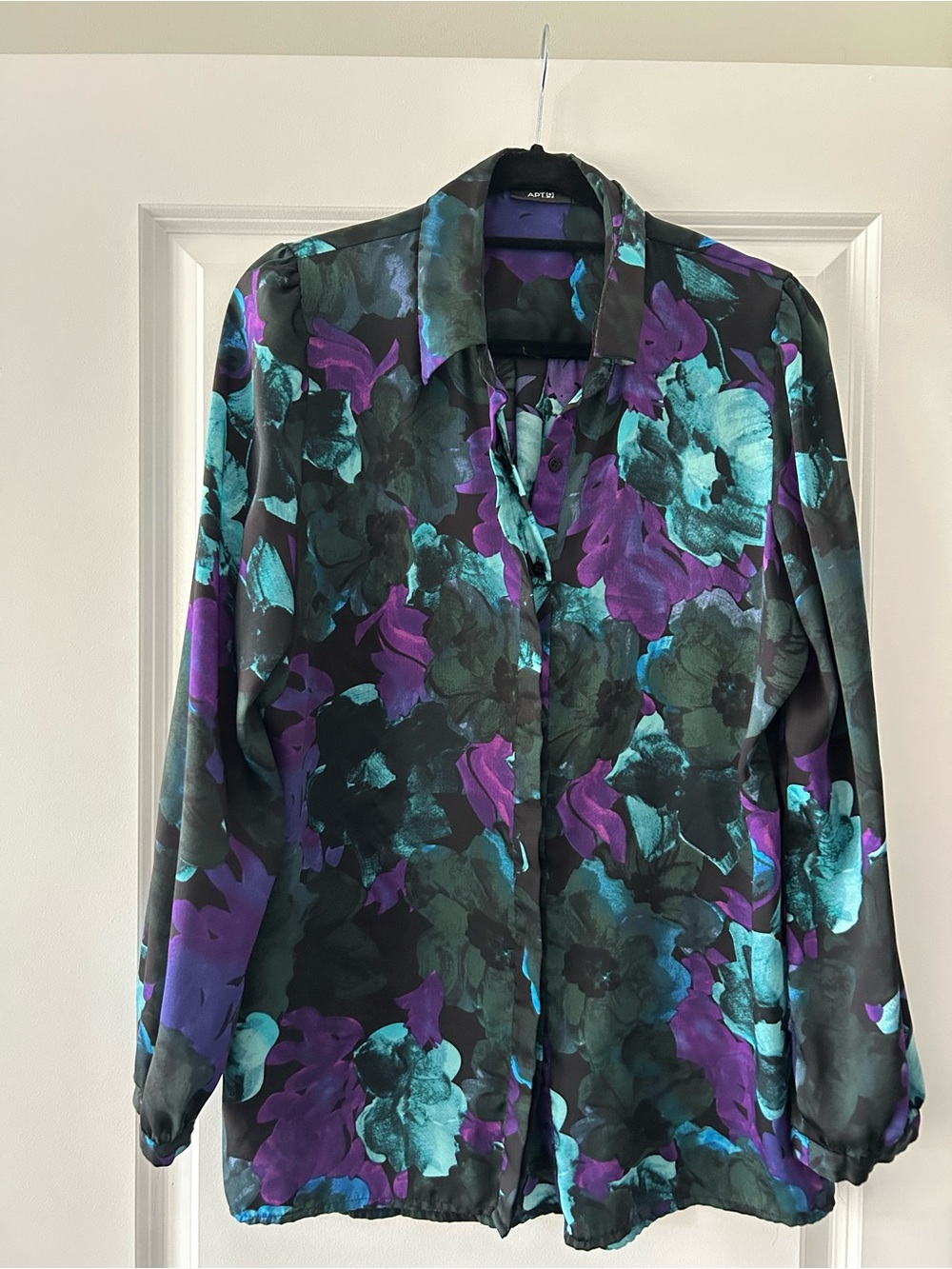 Apt. 9 Teal, Purple & Black Floral Button-Front Blouse